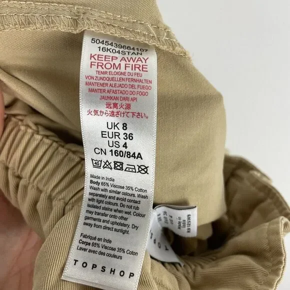 TOPSHOP Rory Paperbag Waist Utility Trousers Cuffed Crop Pants in Beige‎ 4​​​​​ - Picture 7 of 8
